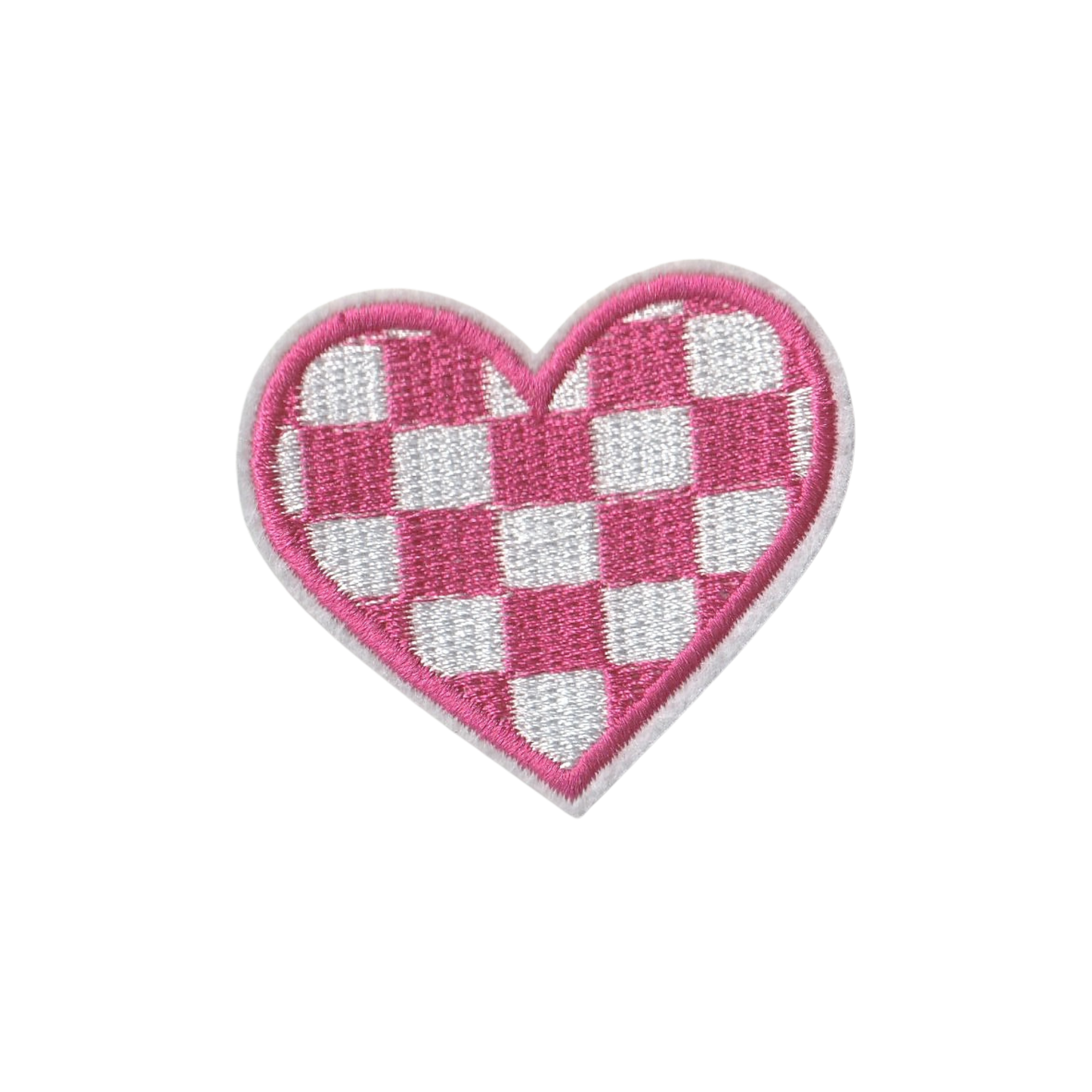 Checkered Pink and White Heart Patch