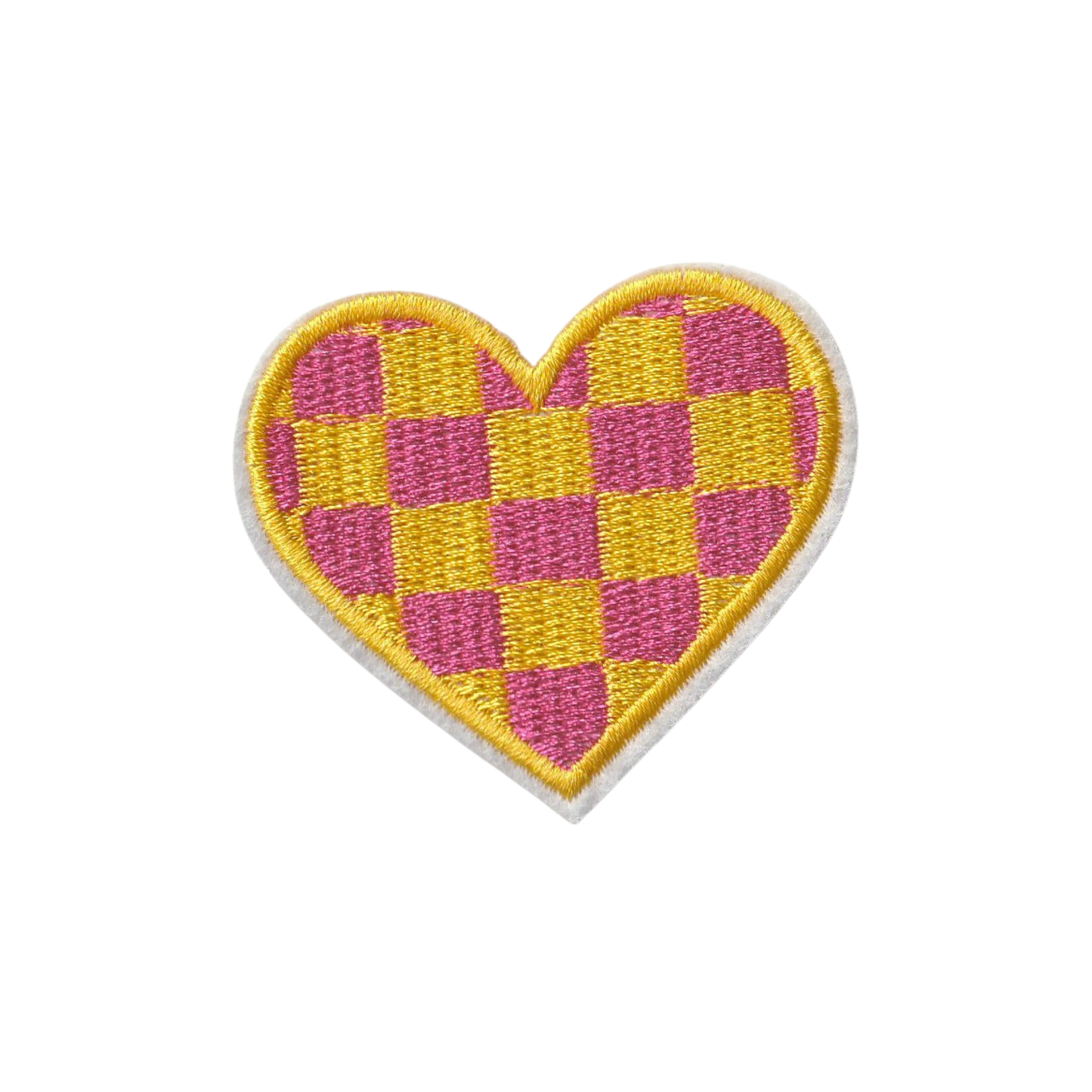 Pink and Yellow Checkered Heart Patch