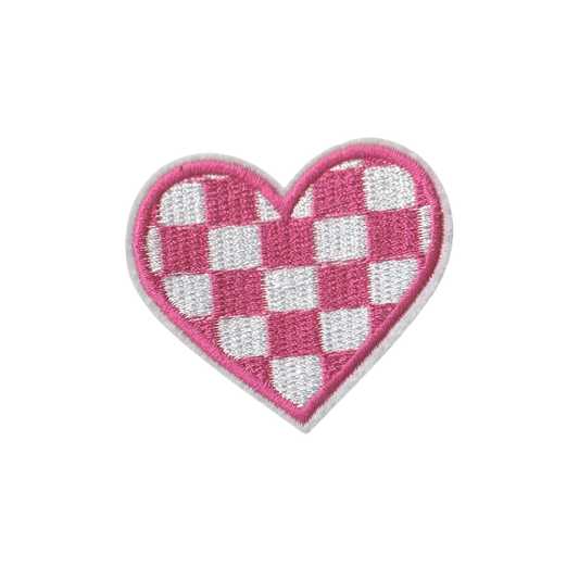Checkered Pink and White Heart Patch